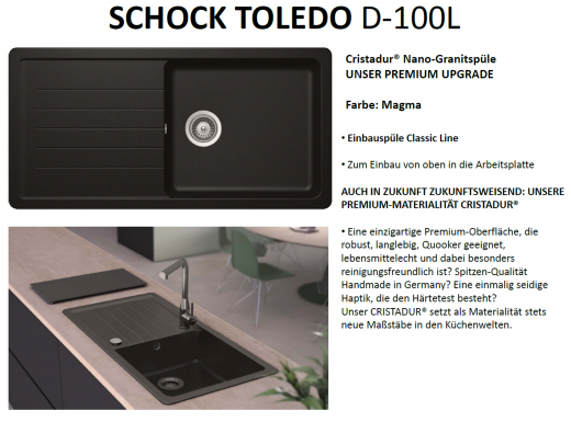 SCHOCK Kchensple Toledo D-100L Cristadur Nano-Granitsple / Einbausple mit Drehexcenter