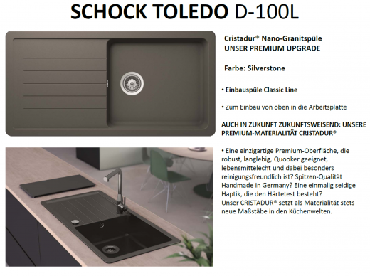 SCHOCK Kchensple Toledo D-100L Cristadur Nano-Granitsple / Einbausple mit Drehexcenter