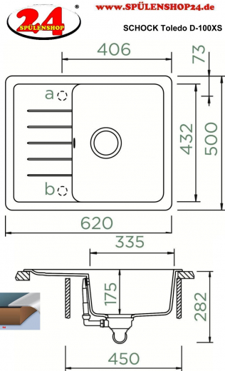 SCHOCK Kchensple Toledo D-100XS Cristadur Nano-Granitsple / Einbausple mit Drehexcenter