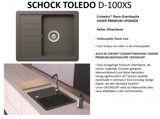 SCHOCK Kchensple Toledo D-100XS Cristadur Nano-Granitsple / Einbausple mit Drehexcenter