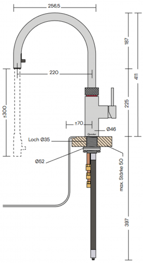 {LAGER} QUOOKER FLEX Combi B Einhebelmischer Zugauslauf Kupfer Rose' & 100C Armatur Kochendwasserhahn (22XRCO)