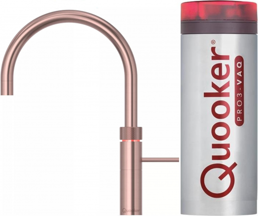 QUOOKER FUSION Round VAQ PRO3 Einhebelmischer Kupfer Rose' PVD & 100C Armatur Kochendwasserhahn (3FRRCO)