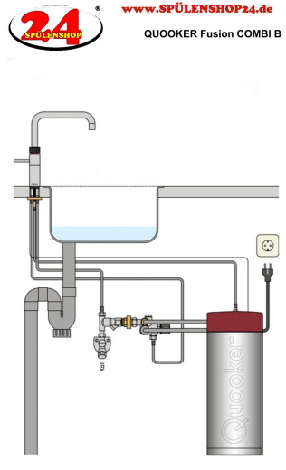 QUOOKER FUSION Square Combi B Einhebelmischer Kupfer Rose' PVD & 100C Armatur Kochendwasserhahn (22FSRCO)