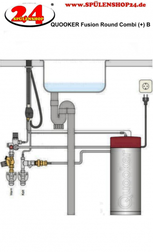 QUOOKER FUSION Round Combi (+) B Einhebelmischer Kupfer Rose' PVD & 100C Armatur Kochendwasserhahn (22+FRRCO)