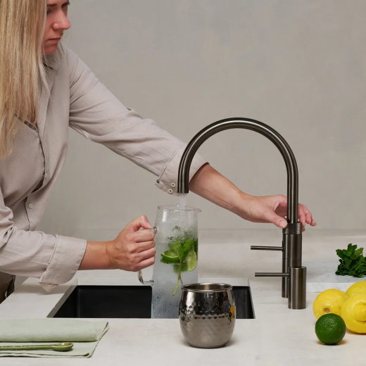 {LAGER} QUOOKER FUSION Round Gunmetal PVD COMBI (+) B mit CUBE 2 *Der Wasserhahn, der alles kann! (22+FRGMECUBE)