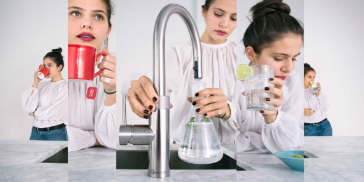 QUOOKER FLEX Zugauslauf Kupfer Rose' PVD Kchenarmatur mit 5 in 1 Funktion und elektronischer Steuerung (XRCO) {NUR Armatur}