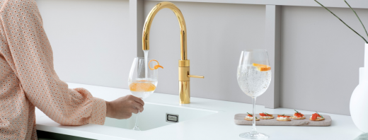 QUOOKER FUSION Round Festauslauf Gold Edition Kchenarmatur mit 5 in 1 Funktion und elektronischer Steuerung (FRGLD) {NUR Armatur}