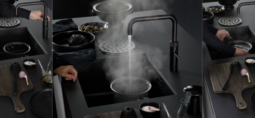 QUOOKER FUSION Square Festauslauf Schwarz PVD Kchenarmatur mit 5 in 1 Funktion und elektronischer Steuerung (FSBLK) {NUR Armatur}