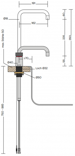 QUOOKER NORDIC Square Festauslauf Chrom Single Tap mit 3 in 1 Funktion und elektronischer Steuerung (NSCHR) {NUR Armatur}