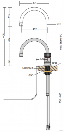 QUOOKER CLASSIC NORDIC Round Festauslauf Voll Edelstahl Single Tap mit 3 in 1 Funktion und elektronischer Steuerung Nostalgieoptik (CNRRVS) {NUR Armatur}