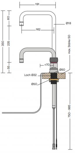 QUOOKER CLASSIC NORDIC Square Festauslauf Voll Edelstahl Single Tap mit 3 in 1 Funktion und elektronischer Steuerung Nostalgieoptik (CNSRVS) {NUR Armatur}