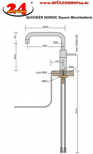 QUOOKER NORDIC Square Kchenarmatur Chrom Einhebelmischer / Spltischarmatur mit Festauslauf 360 schwenkbarer Auslauf