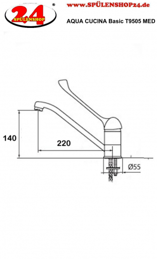 {LAGER} AQUACUCINA Kchenarmatur Basic T9505 MED Einhebelmischer Chrom Med. Bereich Unterarmbedienung