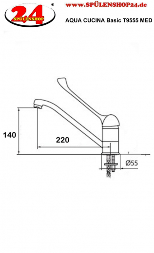 {LAGER} AQUACUCINA Kchenarmatur Basic T9555 MED Einhebelmischer Chrom Med. Bereich Unterarmbedienung Niederdruck