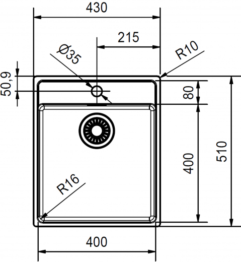 FRANKE Kchensple Maris MRX 210-40 A Edelstahlsple Slimtop / Flchenbndig mit Siebkorb als Stopfenventil