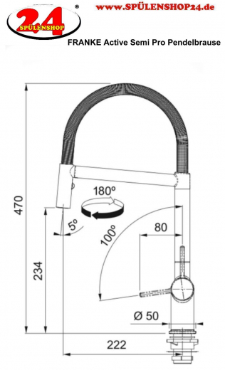 FRANKE Kchenarmatur Active Semi Pro Einhebelmischer Chrom mit Pendelbrause umstellbar 180 schwenkbarer Auslauf
