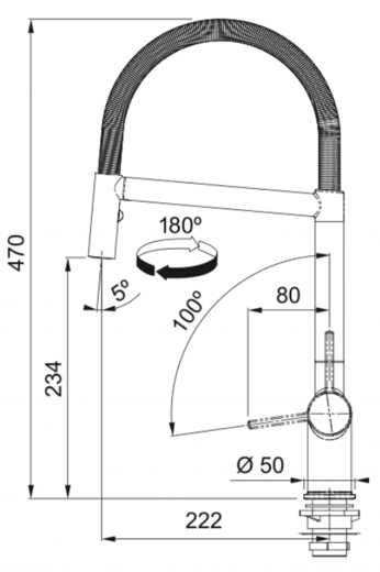 FRANKE Kchenarmatur Active Semi Pro Einhebelmischer Chrom mit Pendelbrause umstellbar 180 schwenkbarer Auslauf