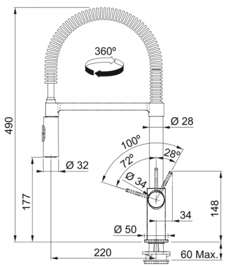 FRANKE Kchenarmatur Fox Pro Einhebelmischer Chrom mit Pendelbrause umstellbar 360 schwenkbarer Auslauf