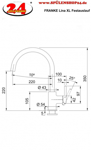 x FRANKE Kchenarmatur Lina XL Fragranit+ Einhebelmischer mit Festauslauf 360 schwenkbar