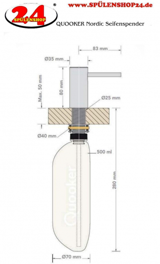 QUOOKER NORDIC Seifenspender Kupfer Rose' Splmittelspender / Dispenser (SEIFRCO)