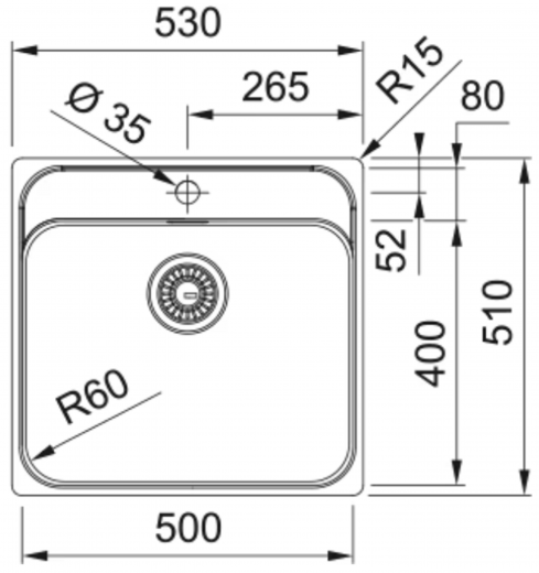 FRANKE Kchensple Smart SRX 210-50 A Edelstahlsple Slimtop / Flchenbndig mit Hahnlochbank und Siebkorb als Stopfenventil