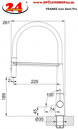 FRANKE Kchenarmatur Icon Semi Pro Einhebelmischer Black Matt mit Pendelbrause umstellbar 360 schwenkbarer Auslauf