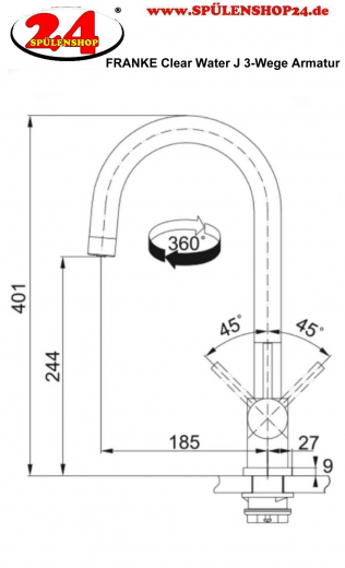 FRANKE Eos Clear Water J 3-Wege Kchenarmatur Festauslauf Edelstahl massiv Trinkwasserfilter Armatur ohne Filter