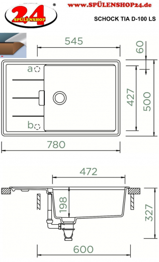 SCHOCK Kchensple Tia D-100LS Cristadur Nano-Granitsple / Einbausple mit Drehexcenter