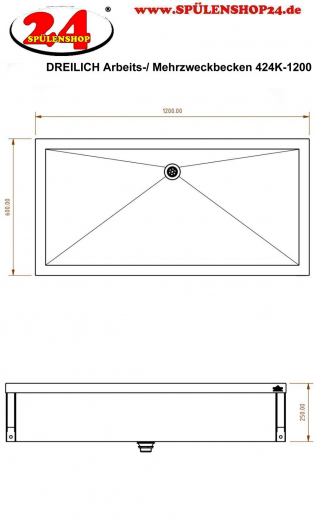 DREILICH Arbeits-/ Mehrzweckbecken 424K-1200 wandhngend gekantetes und geschweites Becken Lnge 1200mm (3504180006)