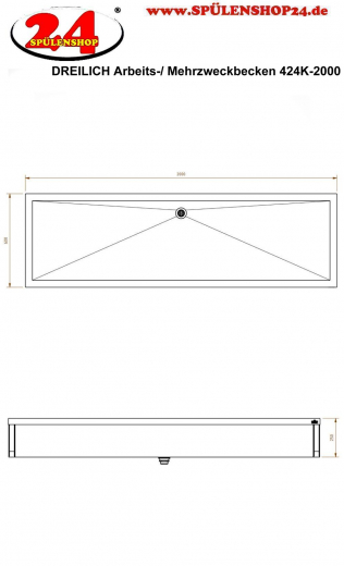 DREILICH Arbeits-/ Mehrzweckbecken 424K-2000 wandhngend gekantetes und geschweites Becken Lnge 2000mm (3504180008)