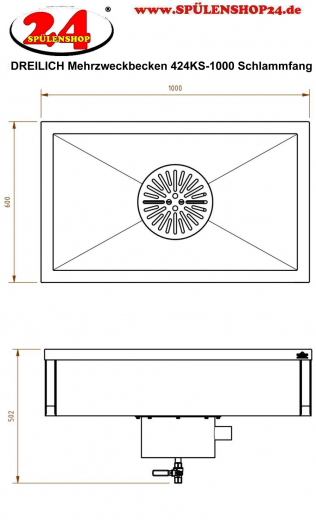 DREILICH Arbeits-/ Mehrzweckbecken 424KS-1000 wandhngend als Werkraum-/ Schlammfangbecken Becken Lnge 1000mm (3504180013)