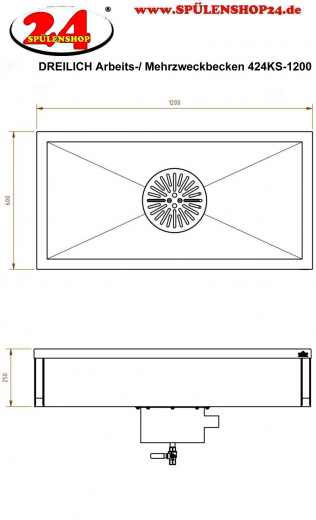 DREILICH Arbeits-/ Mehrzweckbecken 424KS-1200 wandhngend als Werkraum-/ Schlammfangbecken Becken Lnge 1200mm (3504180014)