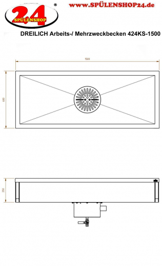 DREILICH Arbeits-/ Mehrzweckbecken 424KS-1500 wandhngend als Werkraum-/ Schlammfangbecken Becken Lnge 1500mm (3504180015)