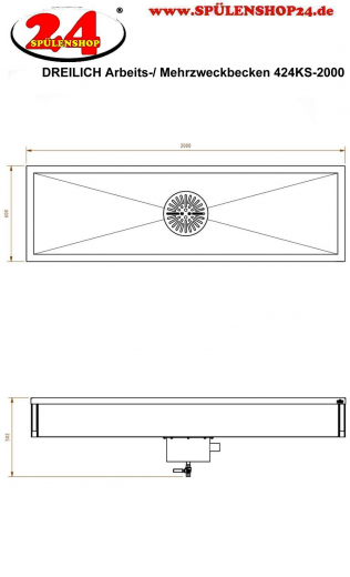 DREILICH Arbeits-/ Mehrzweckbecken 424KS-2000 wandhngend als Werkraum-/ Schlammfangbecken Becken Lnge 2000mm (3504180016)