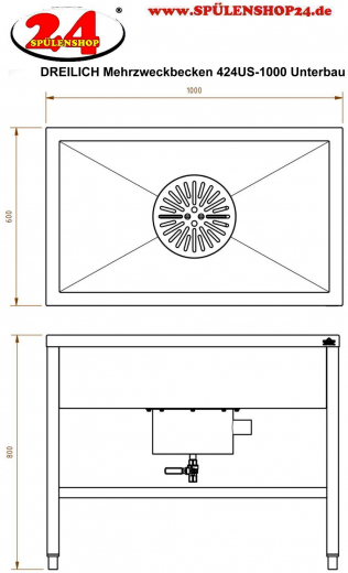 DREILICH Arbeits-/ Mehrzweckbecken 424US-1000 Schlammfangbecken mit Untergestell Lnge 1000mm (3504180053)