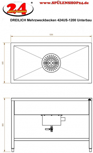 DREILICH Arbeits-/ Mehrzweckbecken 424US-1200 Schlammfangbecken mit Untergestell Lnge 1200mm (3504180055)