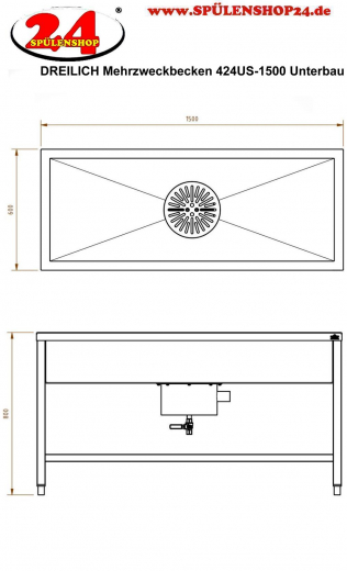 DREILICH Arbeits-/ Mehrzweckbecken 424US-1500 Schlammfangbecken mit Untergestell Lnge 1500mm (3504180056)