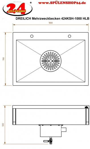 DREILICH Arbeits-/ Mehrzweckbecken 424KSH-1000 wandhngend als Werkraum-/ Schlammfangbecken mit Hahnlochbank Becken Lnge 1000mm (3504180090)