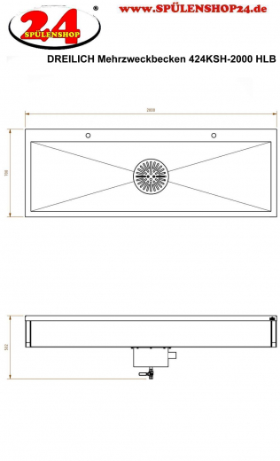 DREILICH Arbeits-/ Mehrzweckbecken 424KSH-2000 wandhngend als Werkraum-/ Schlammfangbecken mit Hahnlochbank Becken Lnge 2000mm (3504180093)