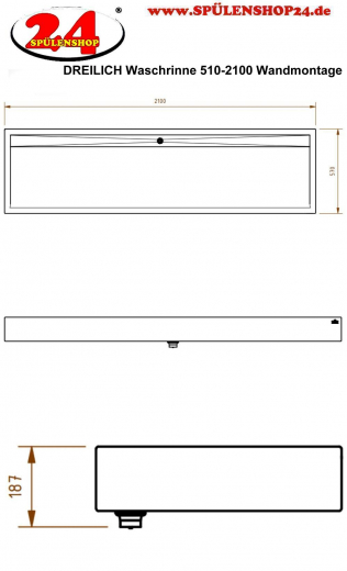 DREILICH Waschrinne 510-2100 mit Schrze wandhngend gekantete und geschweite Konstruktion Lnge 2100mm (3502180073)