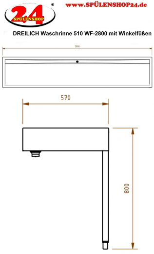 DREILICH Waschrinne 510 WF-2800 mit Schrze wandhngend mit Winkelfen gekantete und geschweite Konstruktion Lnge 2800mm (3502180230)