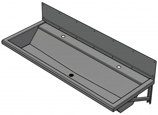 DREILICH Waschrinne 405SW-1400 HLB ohne Schrze mit Spritzwand wandhngend gekantete und geschweite Konstruktion Lnge 1400mm (3502180175)