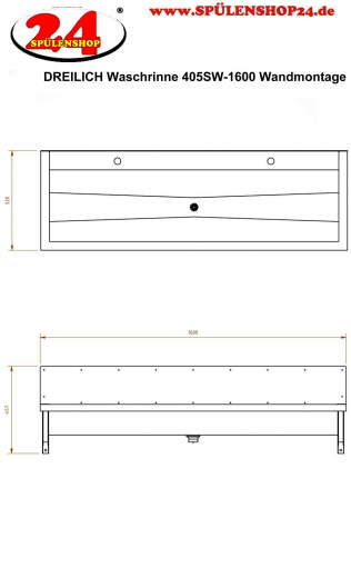 DREILICH Waschrinne 405SW-1600 HLB ohne Schrze mit Spritzwand wandhngend gekantete und geschweite Konstruktion Lnge 1600mm (3502180176)