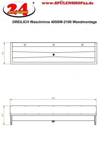 DREILICH Waschrinne 405SW-2100 HLB ohne Schrze mit Spritzwand wandhngend gekantete und geschweite Konstruktion Lnge 2100mm (3502180178)