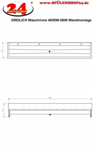 DREILICH Waschrinne 405SW-2800 HLB ohne Schrze mit Spritzwand wandhngend gekantete und geschweite Konstruktion Lnge 2800mm (3502180180)