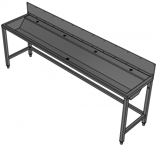 DREILICH Waschrinne 405SW UB-2400 ohne Schrze HLB mit Spritzwand bodenstehend mit Unterbau geschweite Konstruktion Lnge 2400mm (3502180250)