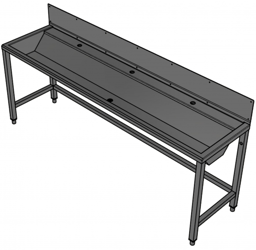 DREILICH Waschrinne 405SW UB-2100 ohne Schrze HLB mit Spritzwand bodenstehend mit Unterbau geschweite Konstruktion Lnge 2100mm (3502180249)