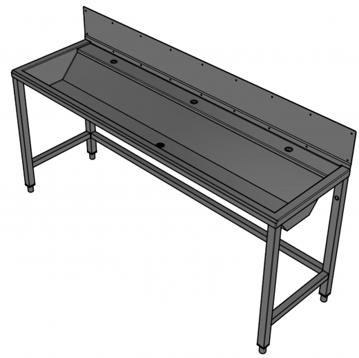 DREILICH Waschrinne 405SW UB-1800 ohne Schrze HLB mit Spritzwand bodenstehend mit Unterbau geschweite Konstruktion Lnge 1800mm (3502180248)