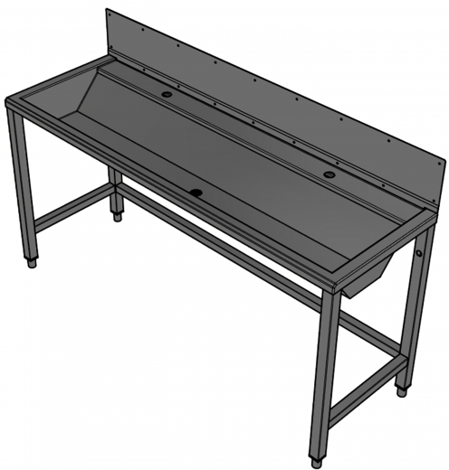 DREILICH Waschrinne 405SW UB-1600 ohne Schrze HLB mit Spritzwand bodenstehend mit Unterbau geschweite Konstruktion Lnge 1600mm (3502180247)