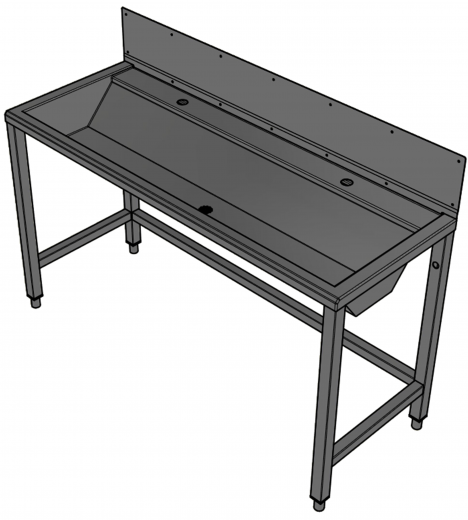 DREILICH Waschrinne 405SW UB-1400 ohne Schrze HLB mit Spritzwand bodenstehend mit Unterbau geschweite Konstruktion Lnge 1400mm (3502180246)